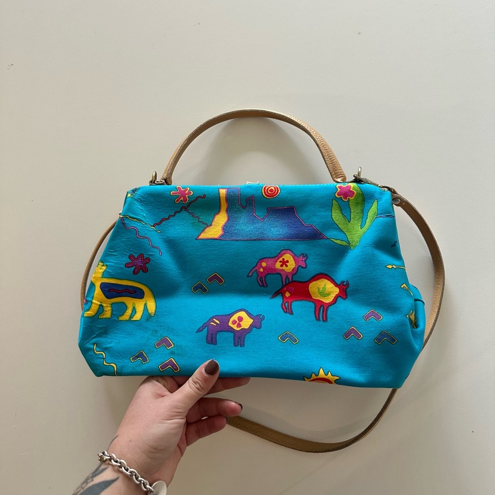 Vintage Southwestern Purse Buffalo Tribal Print T Cappelli Plano Texas Western - Picture 2 of 10